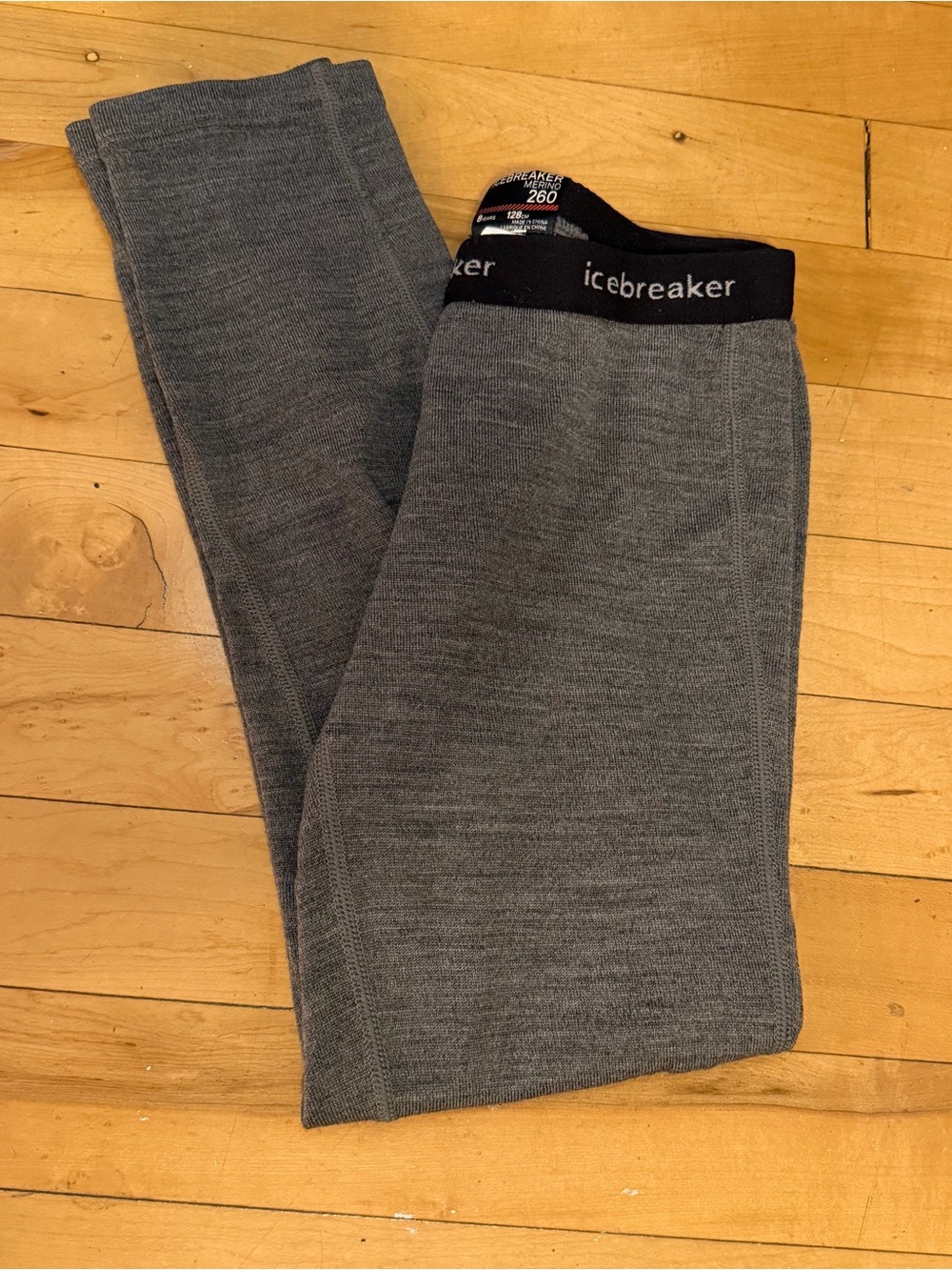 Icebreaker Merino 260 Kids Grey Wool Base Layer Size 8 Years 128cm